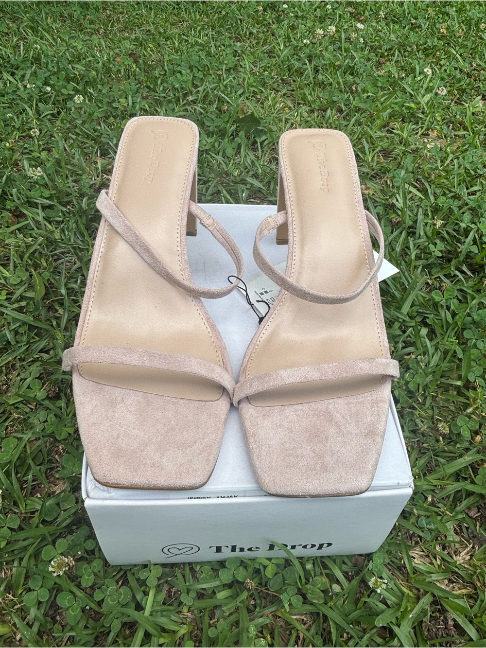 The Drop Women's Blush Suede Square-Toe Strappy Heels